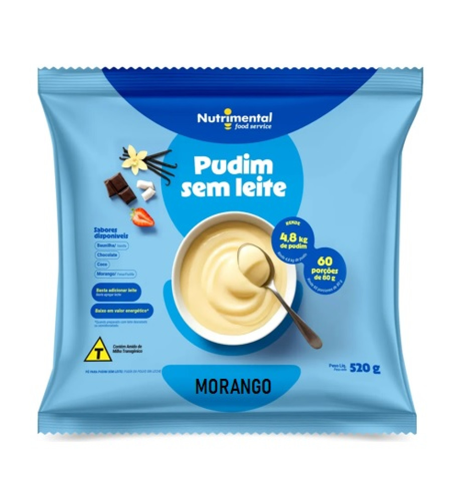 PUDIM NUTRIMENTAL MORANGO S/LEITE 520G