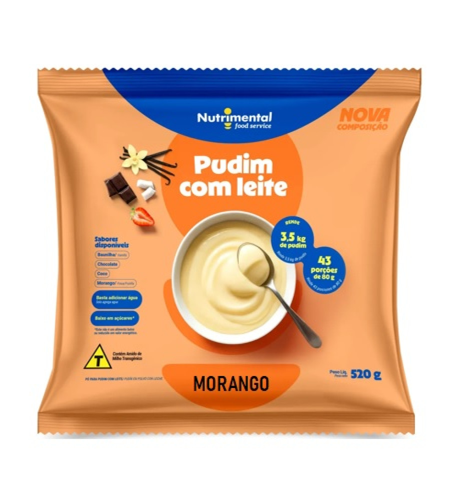 PUDIM NUTRIMENTAL MORANGO C/LEITE 520G