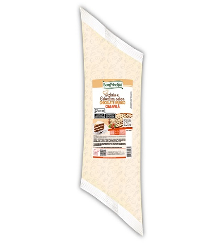 RECHEIO FORNEÁVEL CHOCOLATE BRANCO C/AVELÃ BOM PRINCÍPIO 1KG