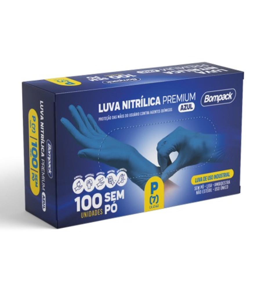 LUVA NITRILICA BOMPACK AZUL P