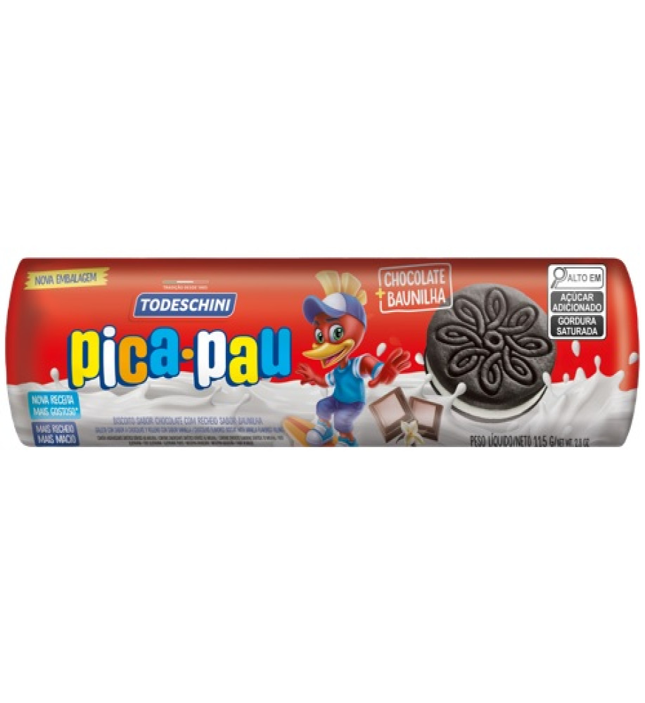BISCOITO TODESCHINI PICA PAU CHOCOLATE C/BAUNILHA 115G
