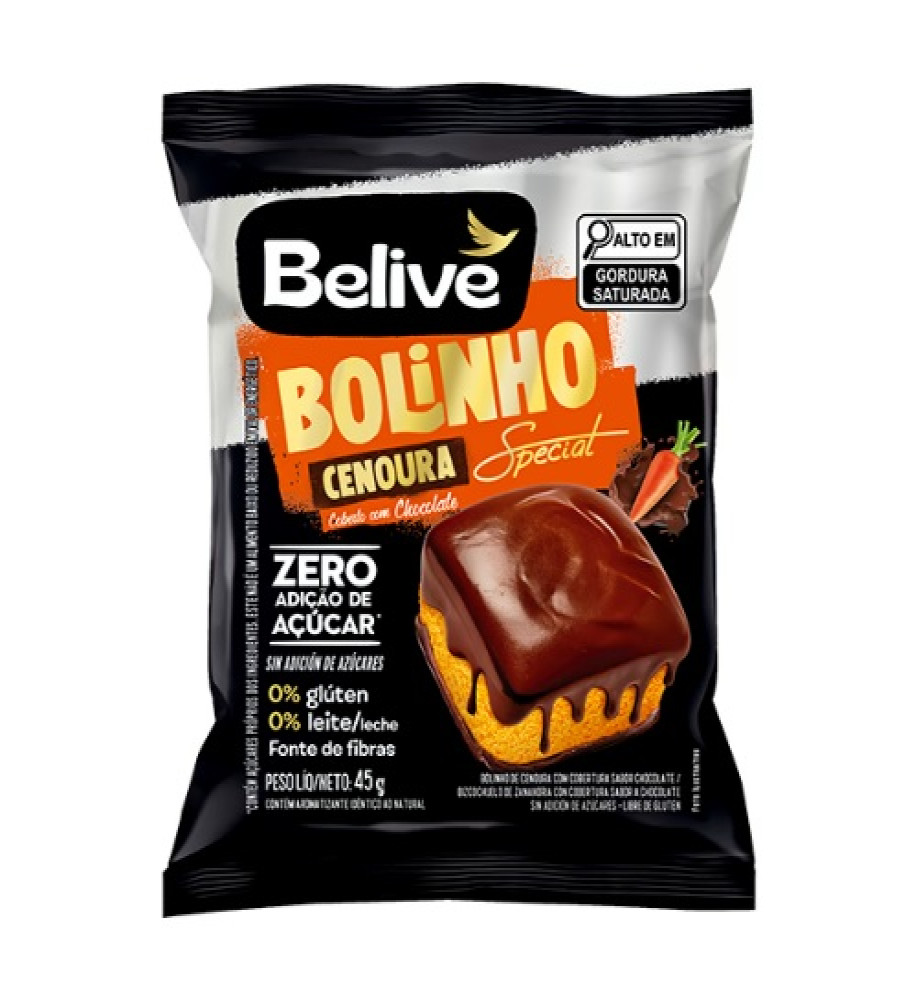 BOLINHO BELIVE CENOURA C/CHOCOLATE 40G