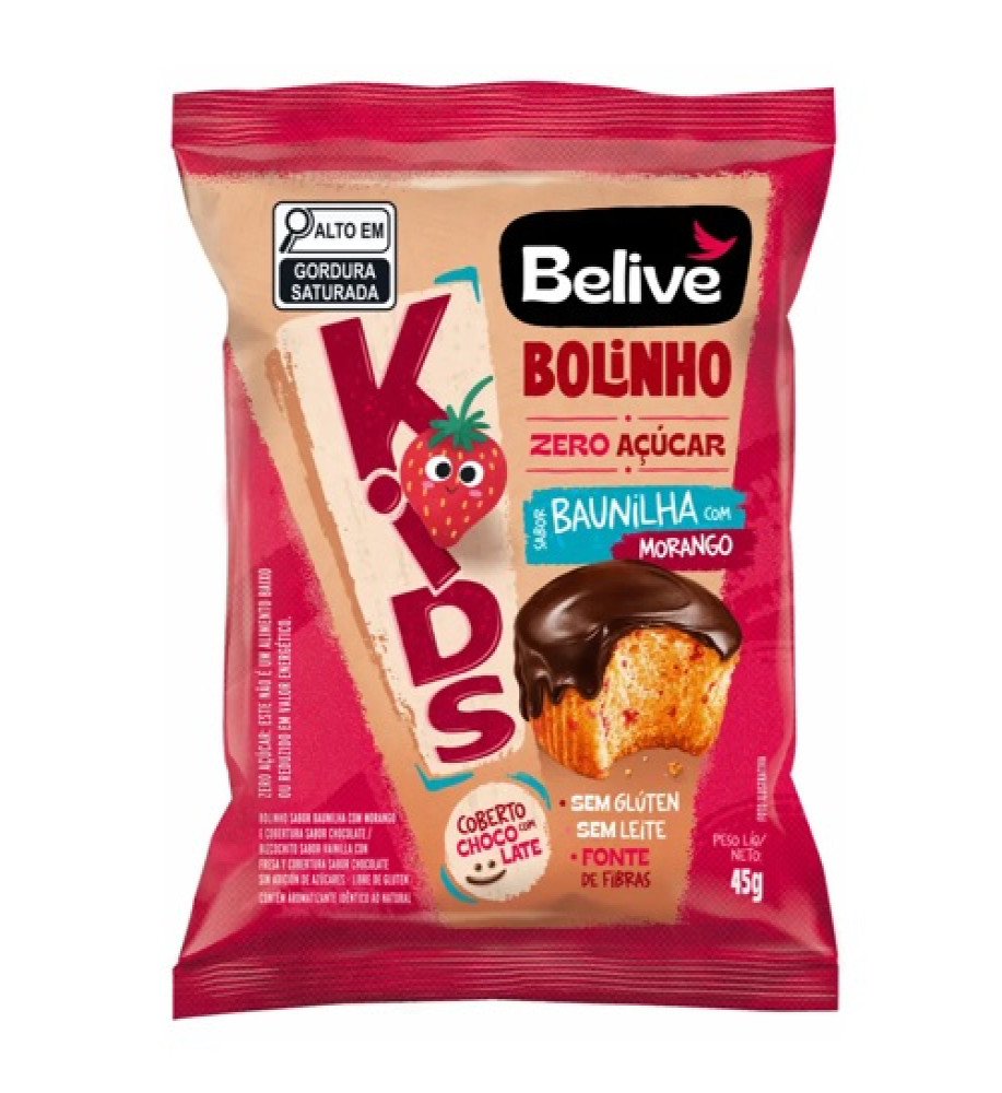 BOLINHO BELIVE KIDS BAUNILHA/MORANGO 45G